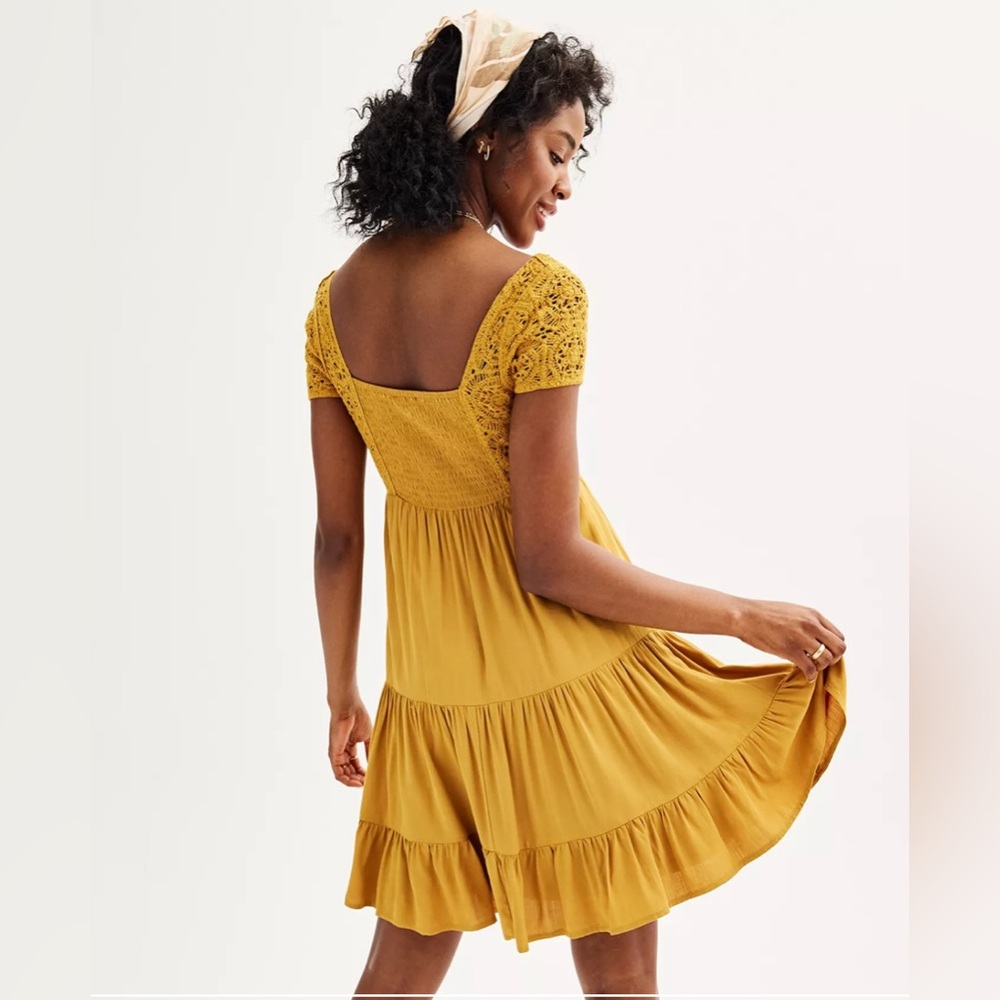 SO Yellow Tiered Smocked Mini Sundress